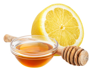 Lemon and honey isolated on white or transparent background. Natural remedy for cold, cough and sore throat