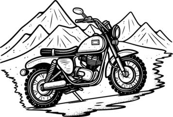 motorcycle in Font of Mountain outline