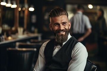 Fototapeta na wymiar Handsome Man In Barbershop