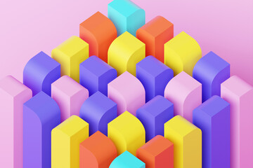 3d illustration of colorful set of cubes on monocrome background, pattern. Geometry  background