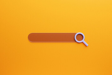 3d illustration of an internet search page on a  yellow  background. Search bar  icons