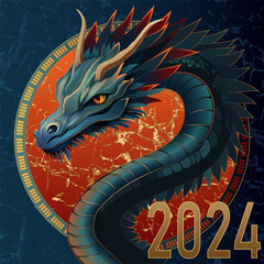 Detailed vector illustration of dragon head. Chinese New Year 2024 horoscope symbol