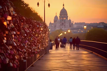 Deurstickers Day of Locks in France, photograph of the streets of Montmartre, where couples in love leave their locks and walk, Evening lighting © Kate Simon