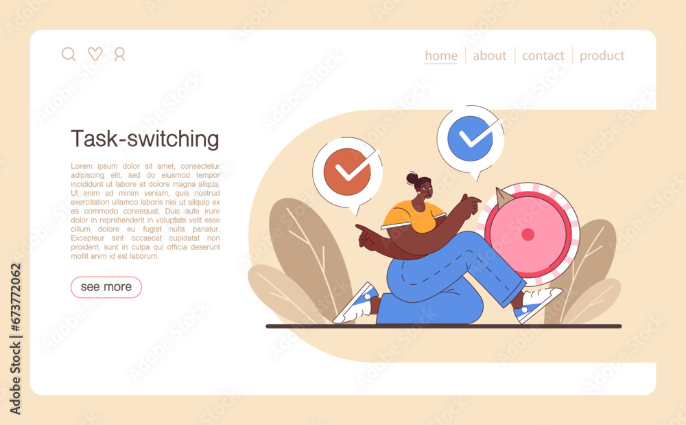 Aufkleber digital multitasking web banner or landing page. effective and competent office worker media consump