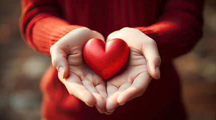 Obraz premium hand holding red heart, health care, love, organ donation, mindfulness, wellbeing, family insurance and CSR concept, world heart day, world health day, world mental health day, praying concept