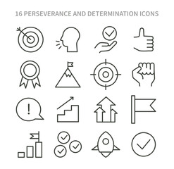 Perseverance and Determination icon set. A collection of symbols representing goals, achievements, and the journey of resilience. Essential elements for motivational themes. Flat vector illustration