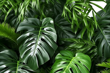 Beautiful green tropical leaves outdoors on sunny day