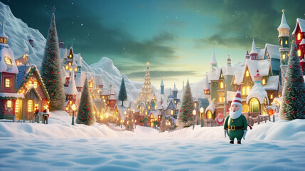 Christmas village with elf