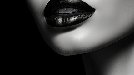 Close-up portrait of female lips. Black and white