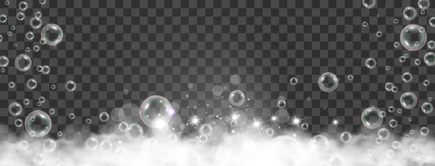 Air bubbles on a transparent background. Soap foam vector illustration.	

 - obrazy, fototapety, plakaty