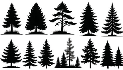 The Silhouette Collection: Forest Woods and Trees Vector Illustration  on transparent background,png