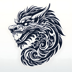 Black and white Dragon in Chinese art style silhouette - Generated by AI
