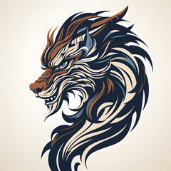 Fototapeta premium Black and white Dragon in Chinese art style silhouette - Generated by AI
