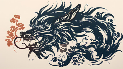 Black and white Dragon in Chinese art style silhouette - Generated by AI