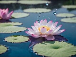 Lotus flowers in lake 