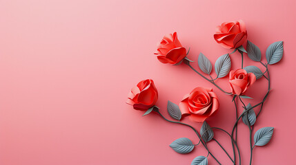 bouquet of paper cut roses on pink background