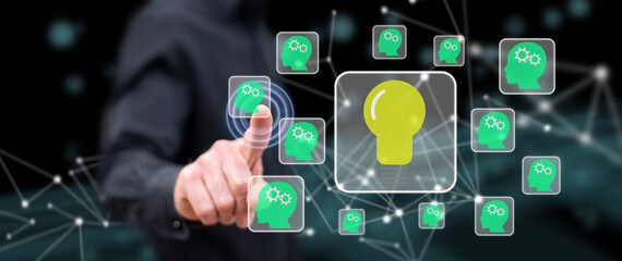 Man touching a teamwork idea concept