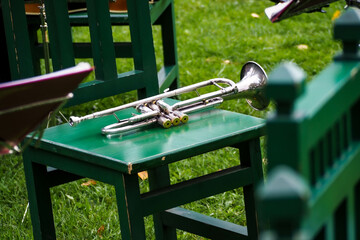 musical instruments on a chair, orchestra set 