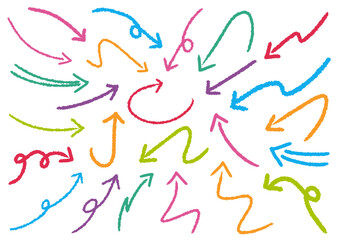 矢印　手書き　クレヨン風　カラフル　セット