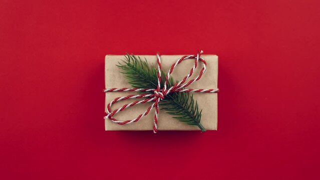 Christmas gift box on red background