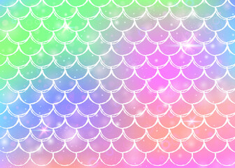 Princess mermaid background with kawaii rainbow scales pattern.