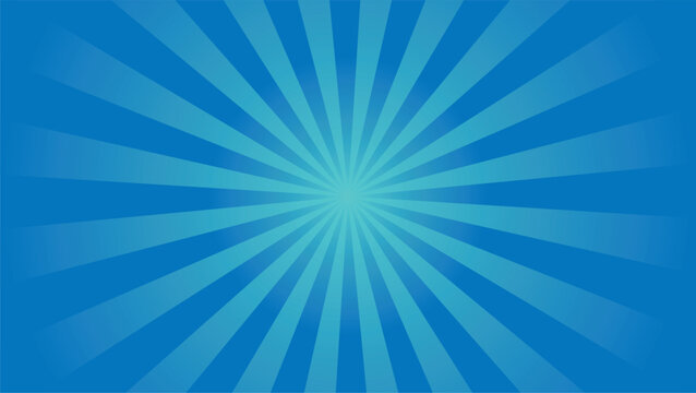 Vector illustration of vectorized sun rays with blue gradient on blue gradient background.