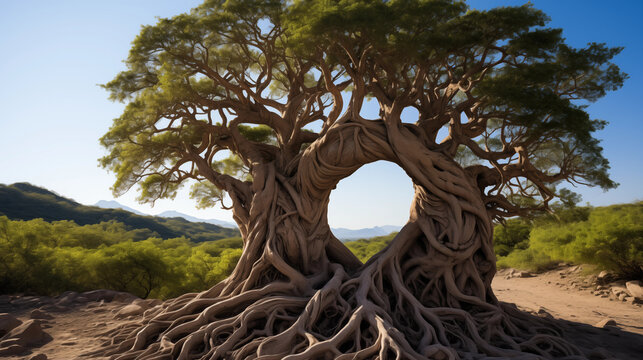 Nature's Embrace: A tree with its branches forming a heart shape, symbolizing the unity of all living beings