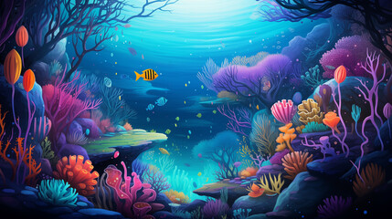 underwater coral reef with fish 