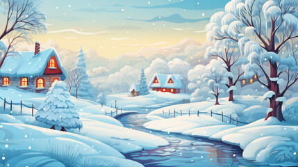winter landscape with trees and houses