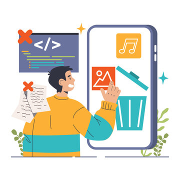 Back-end development. Coding, software engineering or programming. Software script development. Flat vector illustration