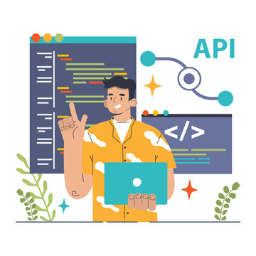 Back-end development. Coding, software engineering or programming. Software script development. Flat vector illustration