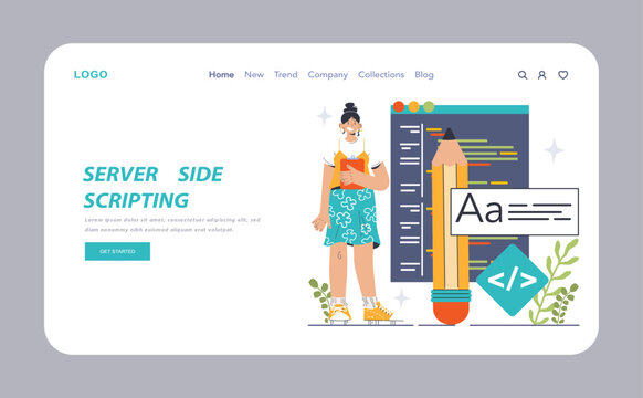 Back-end development web banner or landing page. Coding, software engineering or programming. Software script development. Flat vector illustration