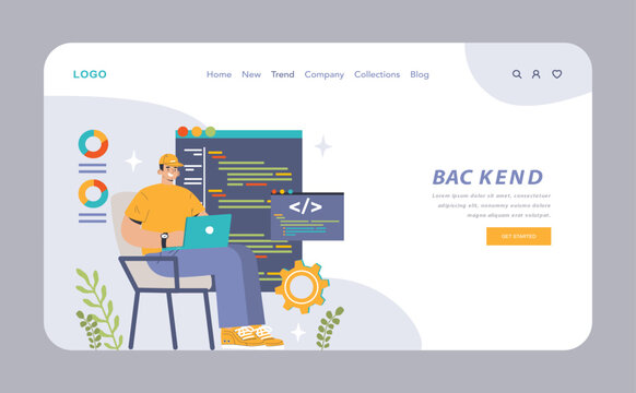 Back-end development web banner or landing page. Coding, software engineering or programming. Software script development. Flat vector illustration