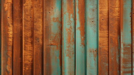 oxidized copper patina corrugated sheet metal grunge background texture. Vintage antique weathered and worn rusted bronze or brass abstract pattern, green - obrazy, fototapety, plakaty
