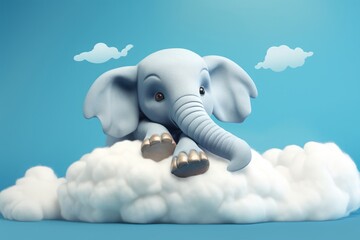 Elephant on a Cloud - Cartoon Illustration in Soft Organic Style