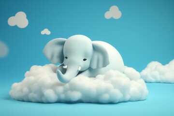Elephant on a Cloud - Cartoon Illustration in Soft Organic Style