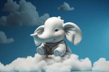 Dreamy Elephant Cartoon on Cloud in Soft Sculpture Style
