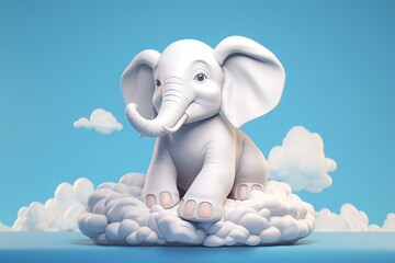 Dreamy Elephant Cartoon on Cloud in Soft Sculpture Style