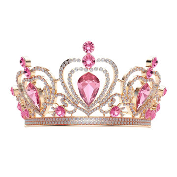 Golden crown with pink diamonds.Ai generated image.
