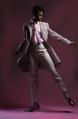 A Stylish Gentleman in a Crisp White Suit and Vibrant Pink Tie
