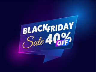 Black Friday sale banner. up to 50% off. Vector banner template glowing neon lamp for night and trendy design.