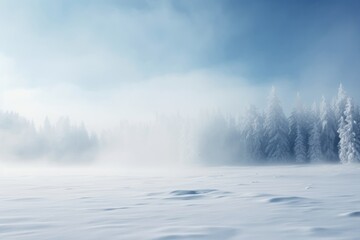 Obraz na płótnie Canvas Foggy winter forest with snow. Winter seasonal concept.