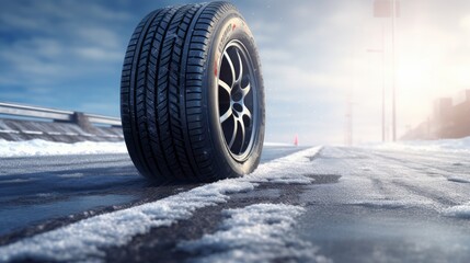 winter tires on asphalt road. winter concept.