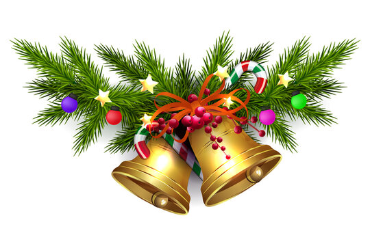 Illustration with golden colored bells, Christmas design element.