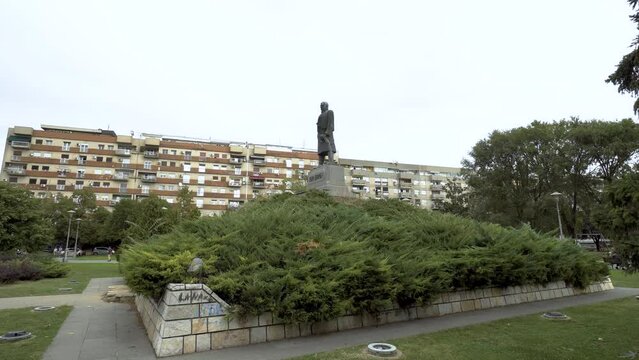 Walking Around Karadzordze monument in Belgrade, Serbia,