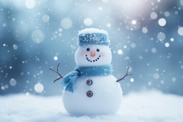 Cute snowman in Winter. Winter seasonal concept.