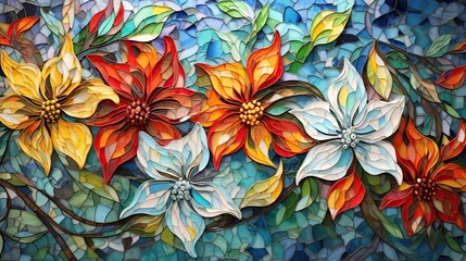 Fotobehang Floral elements intertwining and forming an intricate, abstract mosaic Ai Generative © SK