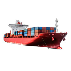 cargo ship at sea isolated on transparent or white background, png