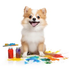 A Colorful Pup Covered in Paint, Enjoying a Creative Afternoon