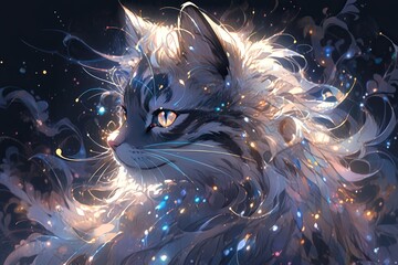 magical evanescent colored cat, illustration